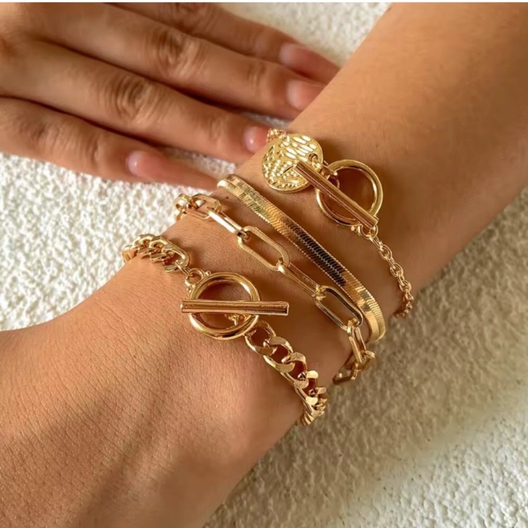 Elegant 18k Gold Plated 4 Piece Stackable Bracelet Set New
